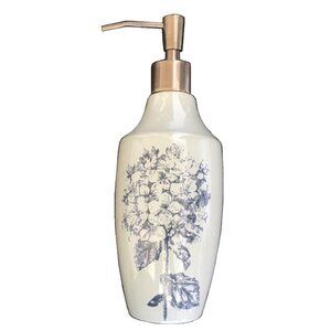 new Nine West CERAMIC Bathroom Lotion / Soap DISPENSER with Navy Blue Botanicals